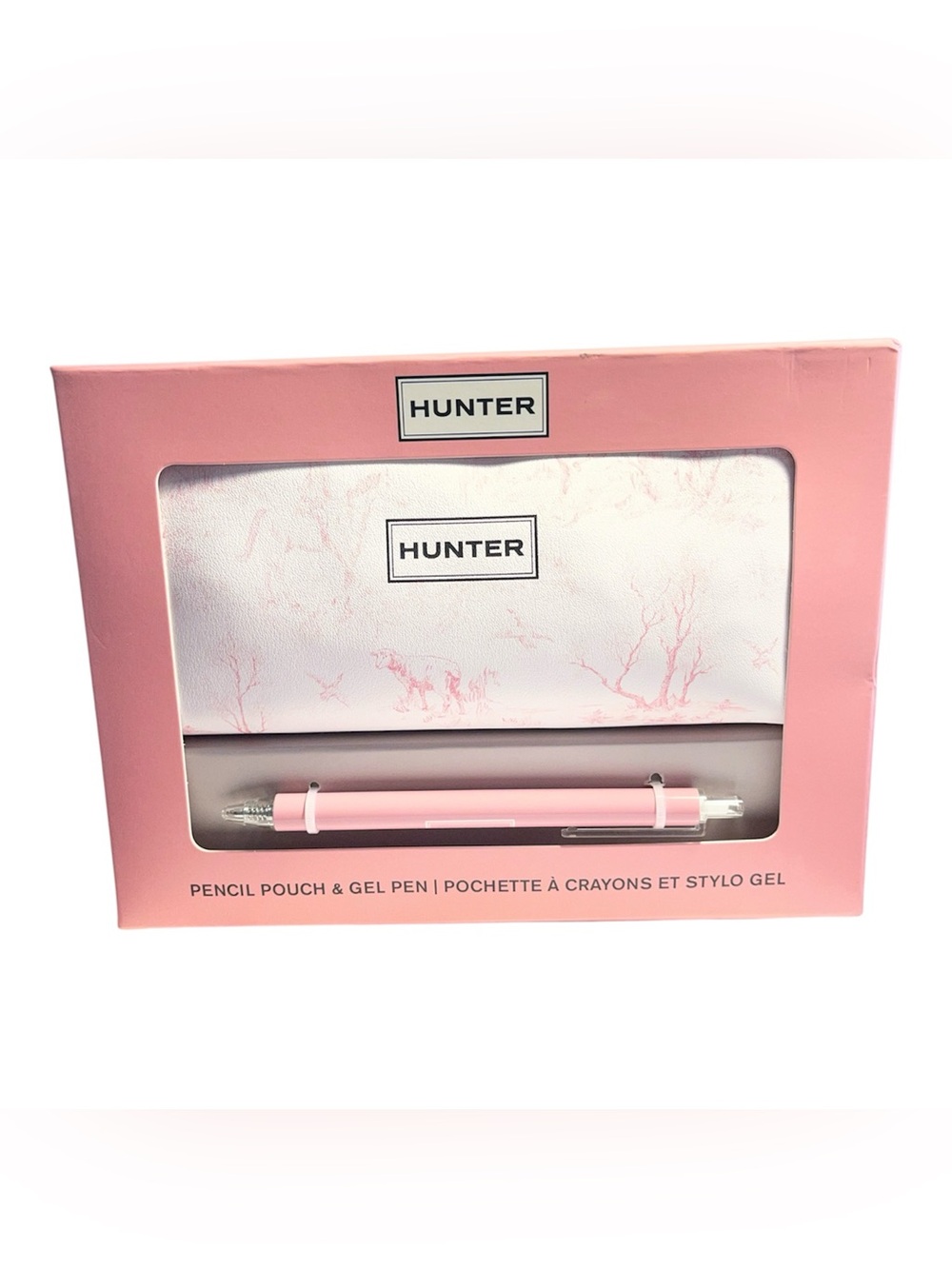 Hunter 2pc Pencil Pouch & Gel Pen Set With a Pink Marble Pattern - NWT **